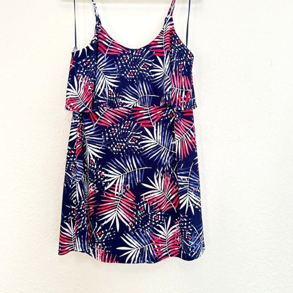 Express Mini Pink & Blue Flounce Palm Floral Dress